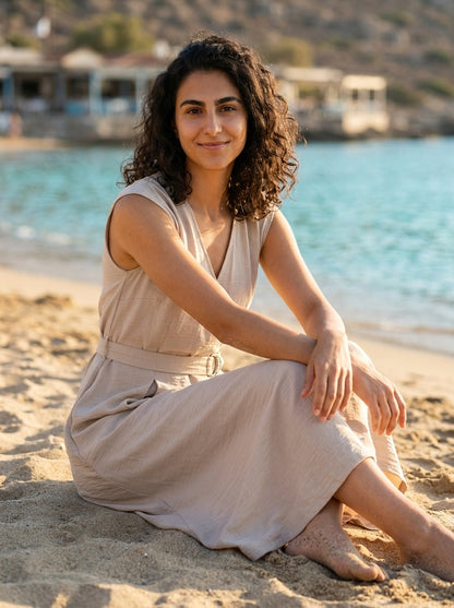 Robe Kalamos — Ecru Croisee avec Ceinture