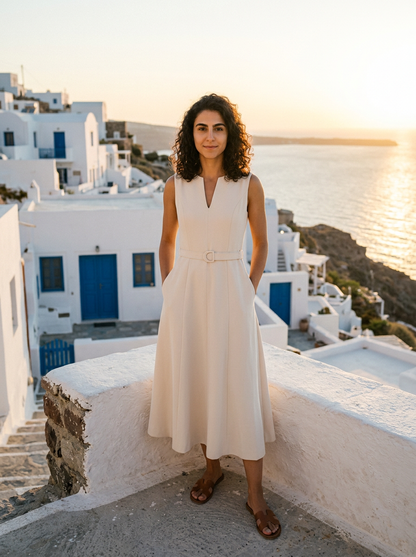 Robe Rineia — Écru Sans Manches avec Poches