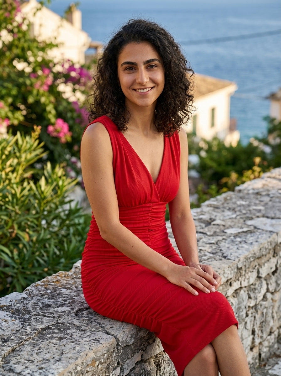 Robe Astypalaia — Rouge Froncée V Bodycon