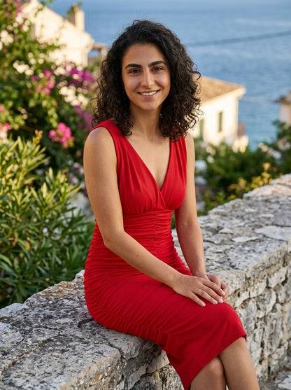 Robe Astypalaia — Rouge Froncée V Bodycon