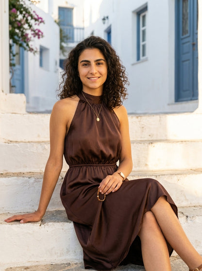 Robe Fourni — Marron Satin Halter