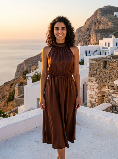 Robe Fourni — Marron Satin Halter