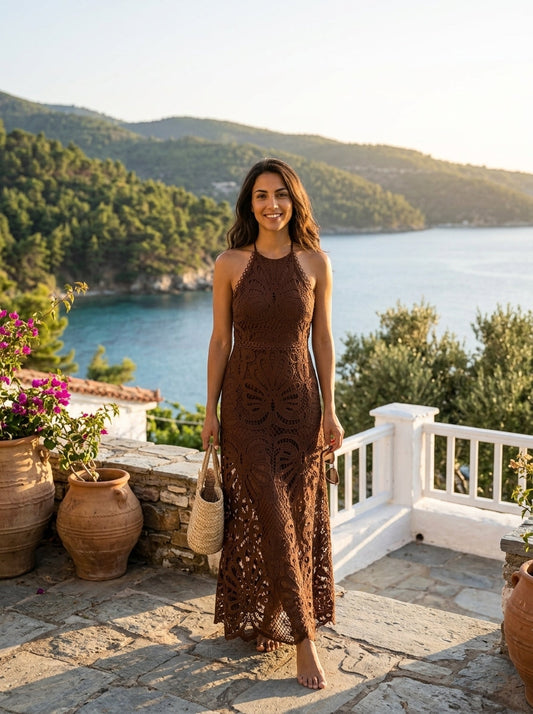 Robe Kastos — Marron Dentelle Guipure