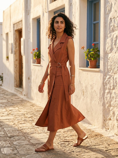 Robe Lefkada — Terre Cuite Lin Croise Chemisier