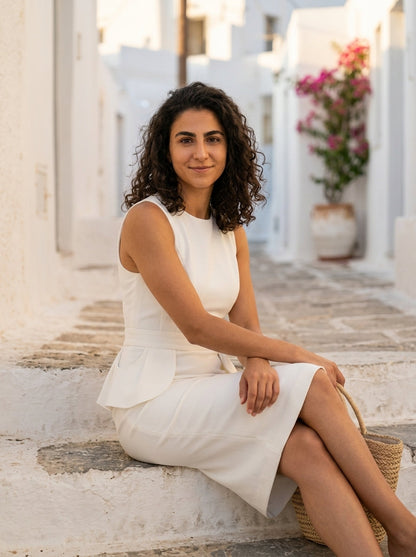 Robe Koufonisia — Blanche Peplum Sans Manches
