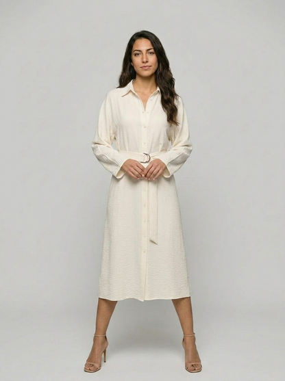 Robe Arki — Écru Lin Chemisier avec Ceinture